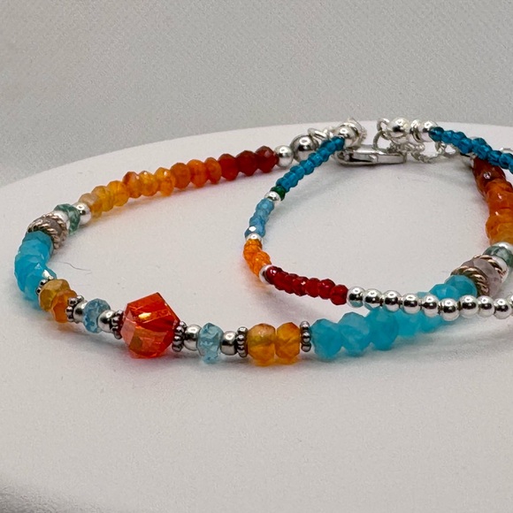 Blue Apatite, Carnelian, Bracelet with Swarovski Helix in 925 Sterling Silver - Picture 1 of 7